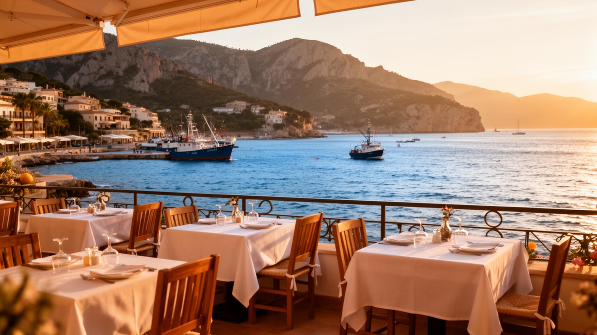 Terraza del restaurante al atardecer